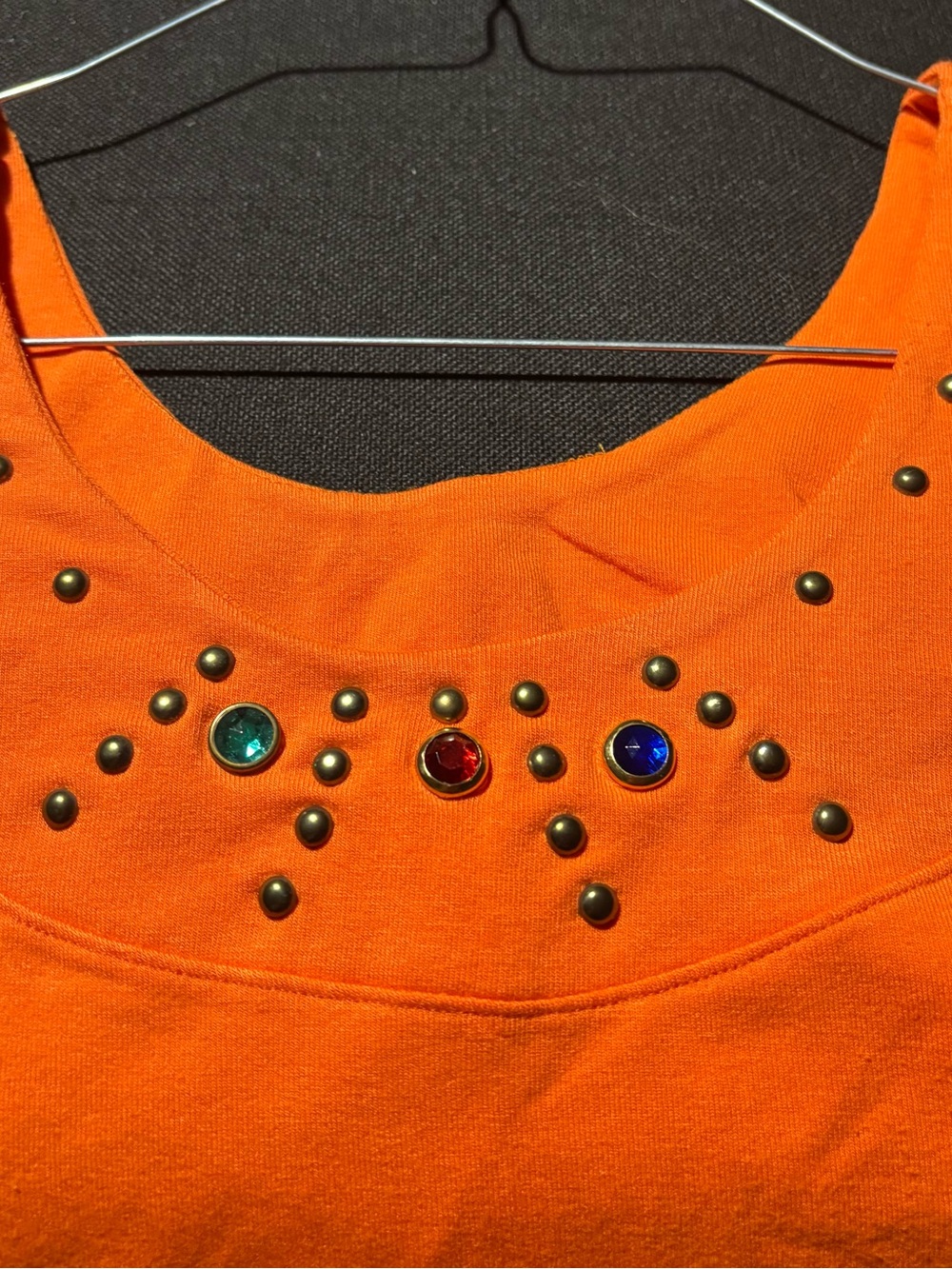 Women's Orange Embellished Jewel-Neck Tank Top